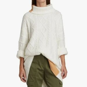 FREE PEOPLE Forever Cream Tan‎ Oversized Turtleneck Cable Knit Sweater Size M/L